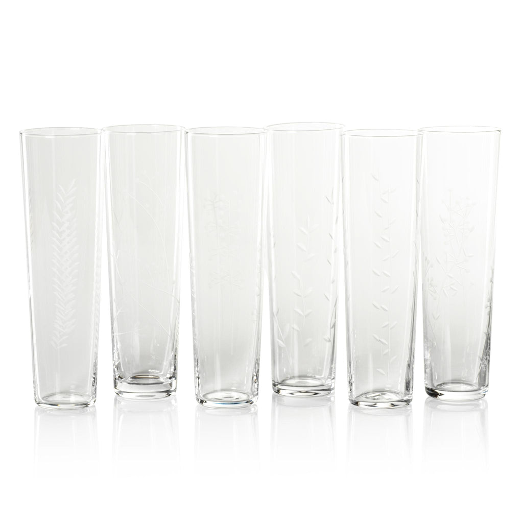 Zodax Assorted Botanical Etched Flutes, Set of 6