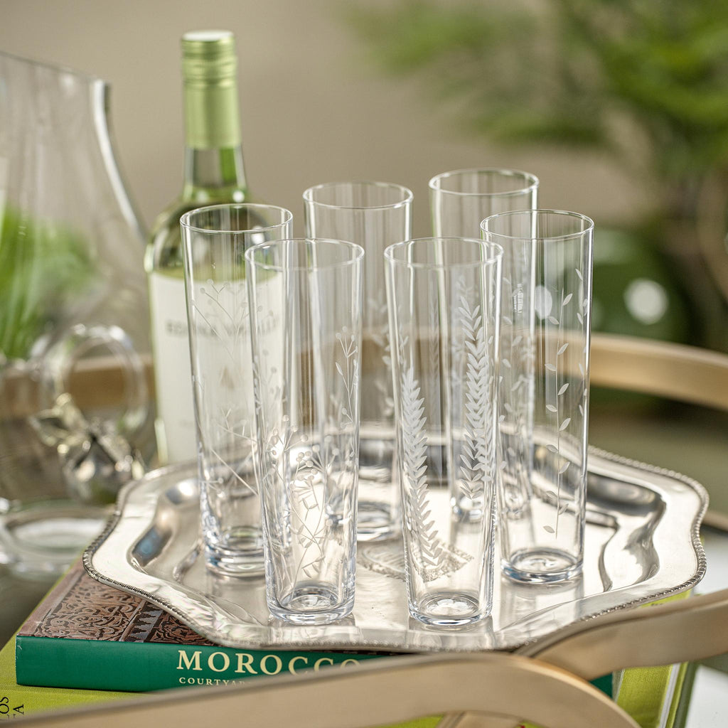 Zodax Assorted Botanical Etched Flutes, Set of 6