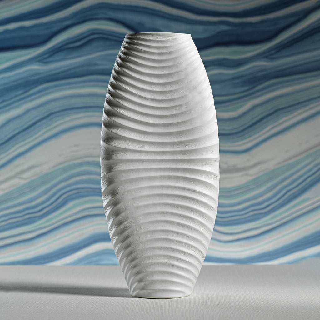 Zodax Trosa 19" Tall Rippled White Stoneware Vase