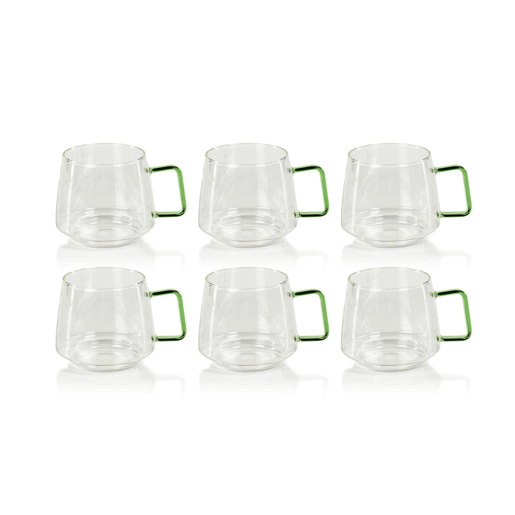 Zodax Green Cargon 6-Piece Set Tea & Coffee Glass with Handle