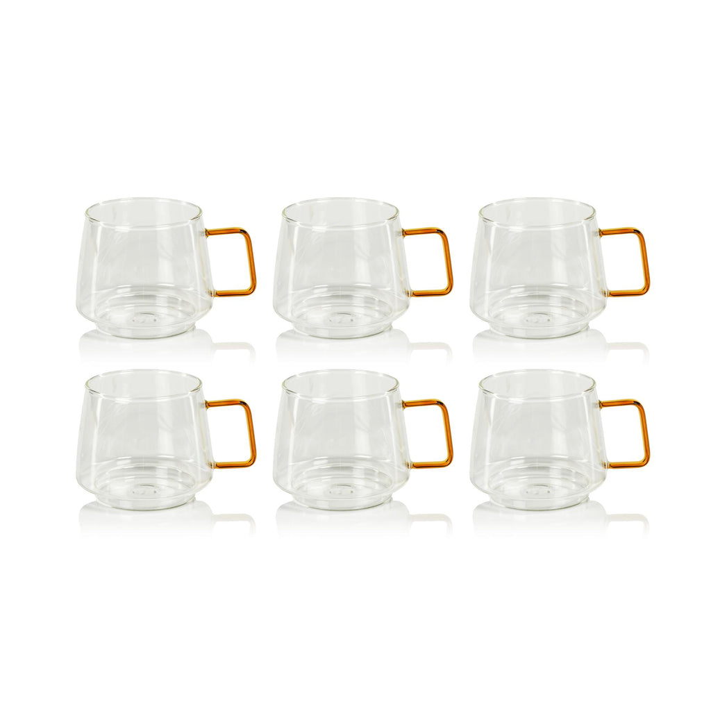 Zodax Amber Cargon 6-Piece Set Tea & Coffee Glass with Handle