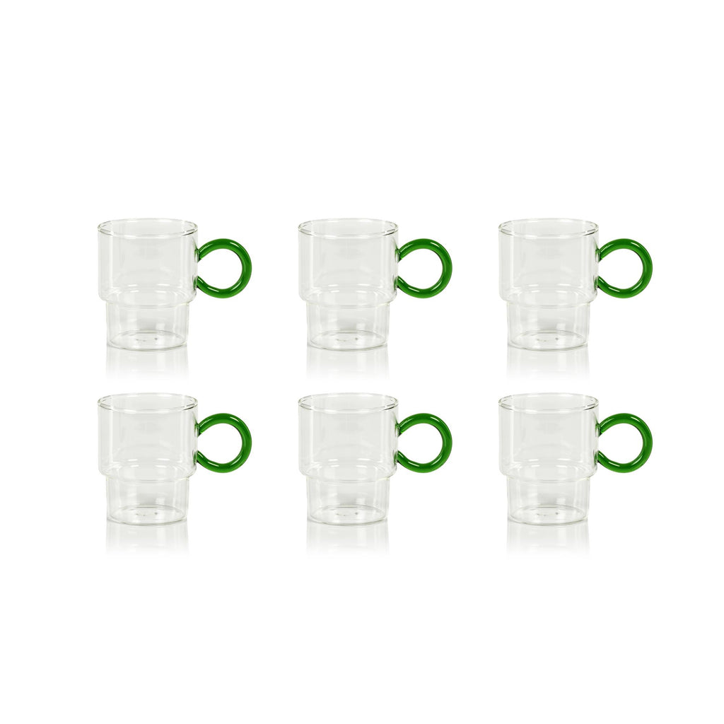 Zodax Green Barmann 6-Piece Set Tea & Coffee Glass with Handle