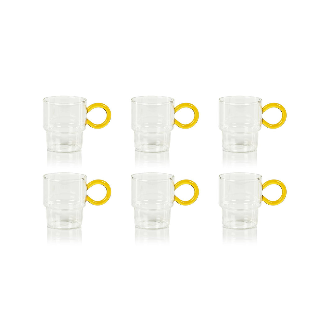 Zodax Yellow Barmann 6-Piece Set Tea & Coffee Glass with Handle