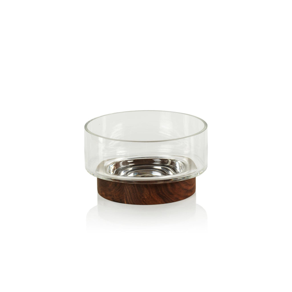 Zodax Loreto 2-Piece Set Glass Bowl on Walnut Wood Base