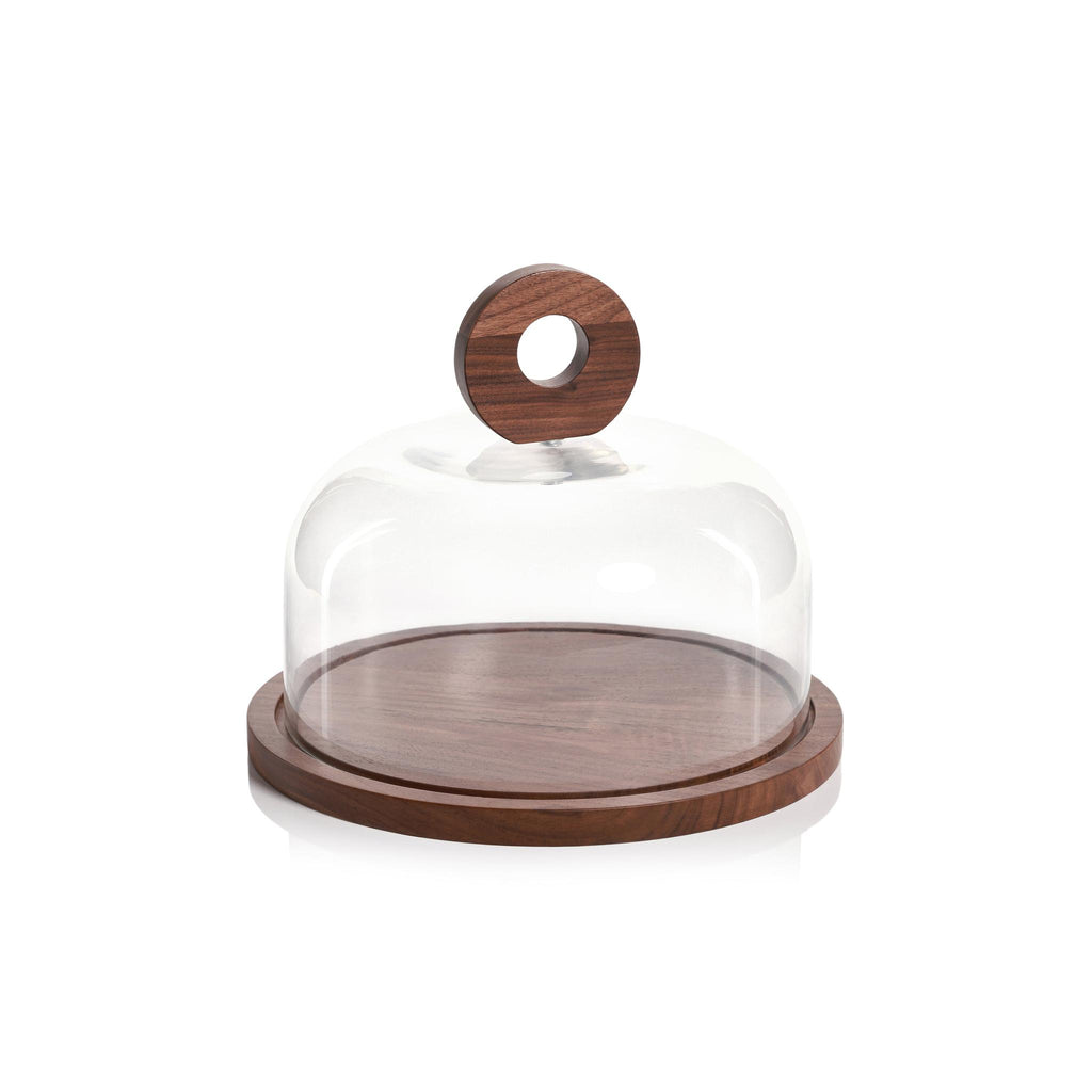 Zodax Brea Walnut Wood Cheese Board with Glass Cloche