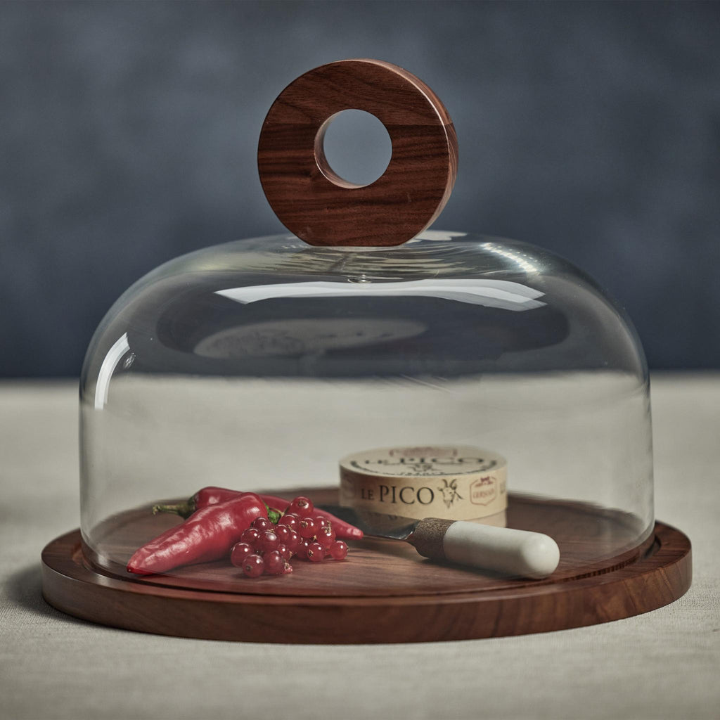 Zodax Brea Walnut Wood Cheese Board with Glass Cloche