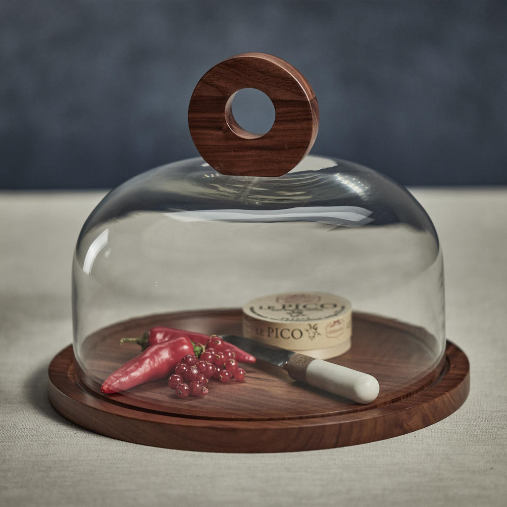 Zodax Brea Walnut Wood Cheese Board with Glass Cloche