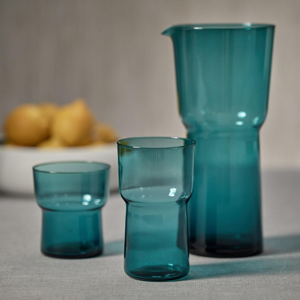 Zodax Teal Blue Serena 10.25" Tall Glass Pitcher