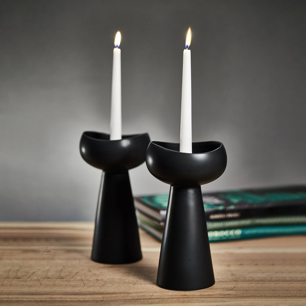 Zodax Black Leanna Ceramic Taper / Pillar Candle Holder