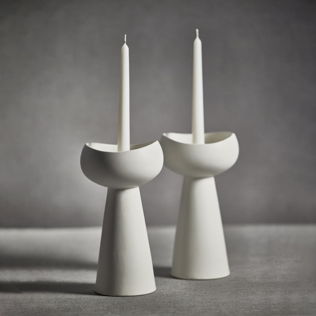 Zodax White Leanna Ceramic Taper / Pillar Candle Holder