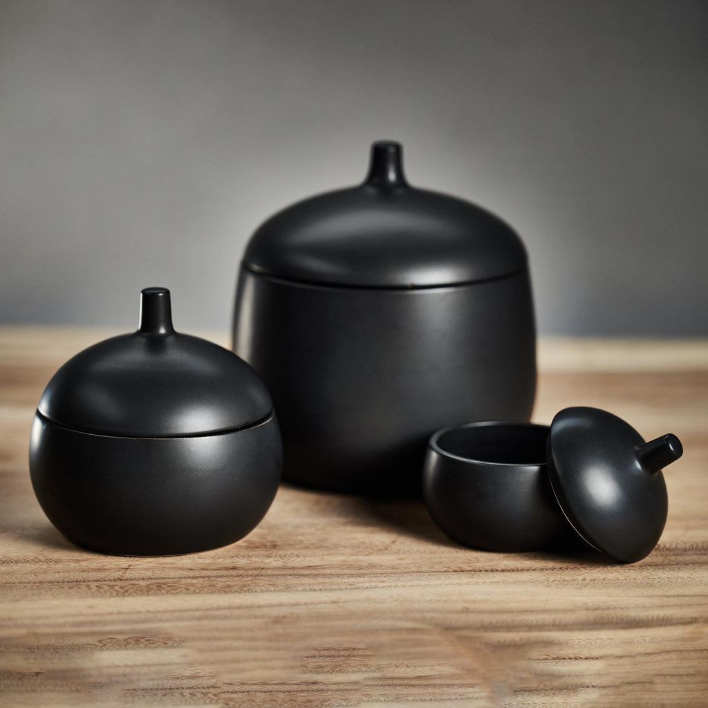 Zodax Black Cato Ceramic Canisters, Set of 2