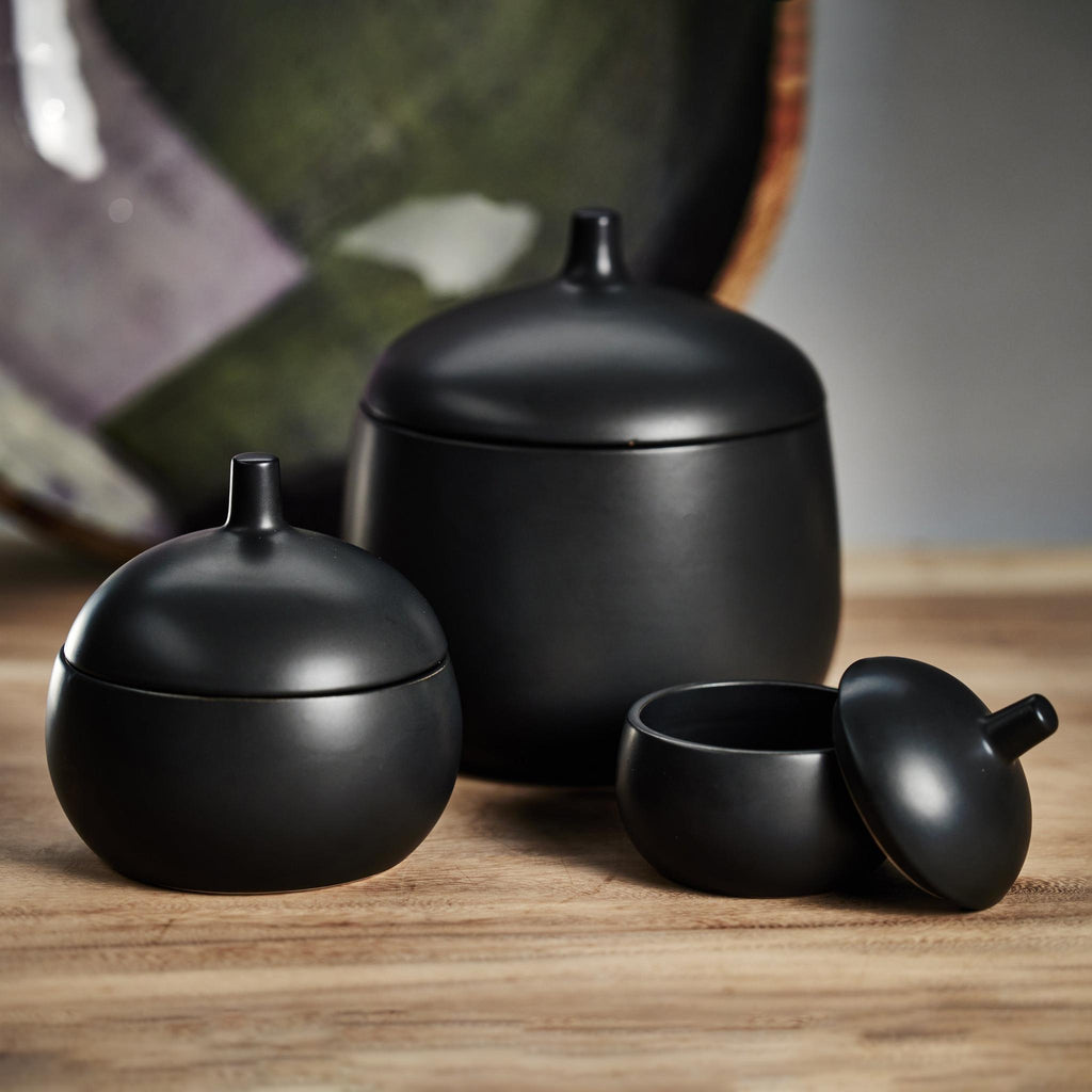 Zodax Black Cato Ceramic Canisters, Set of 2