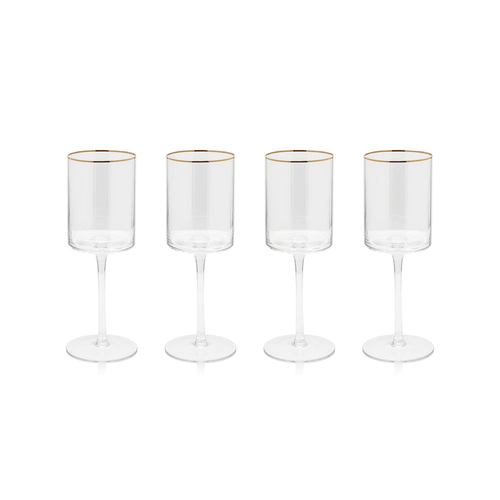 Zodax Ottica White Wine Glasses with Gold Rim, Set of 4