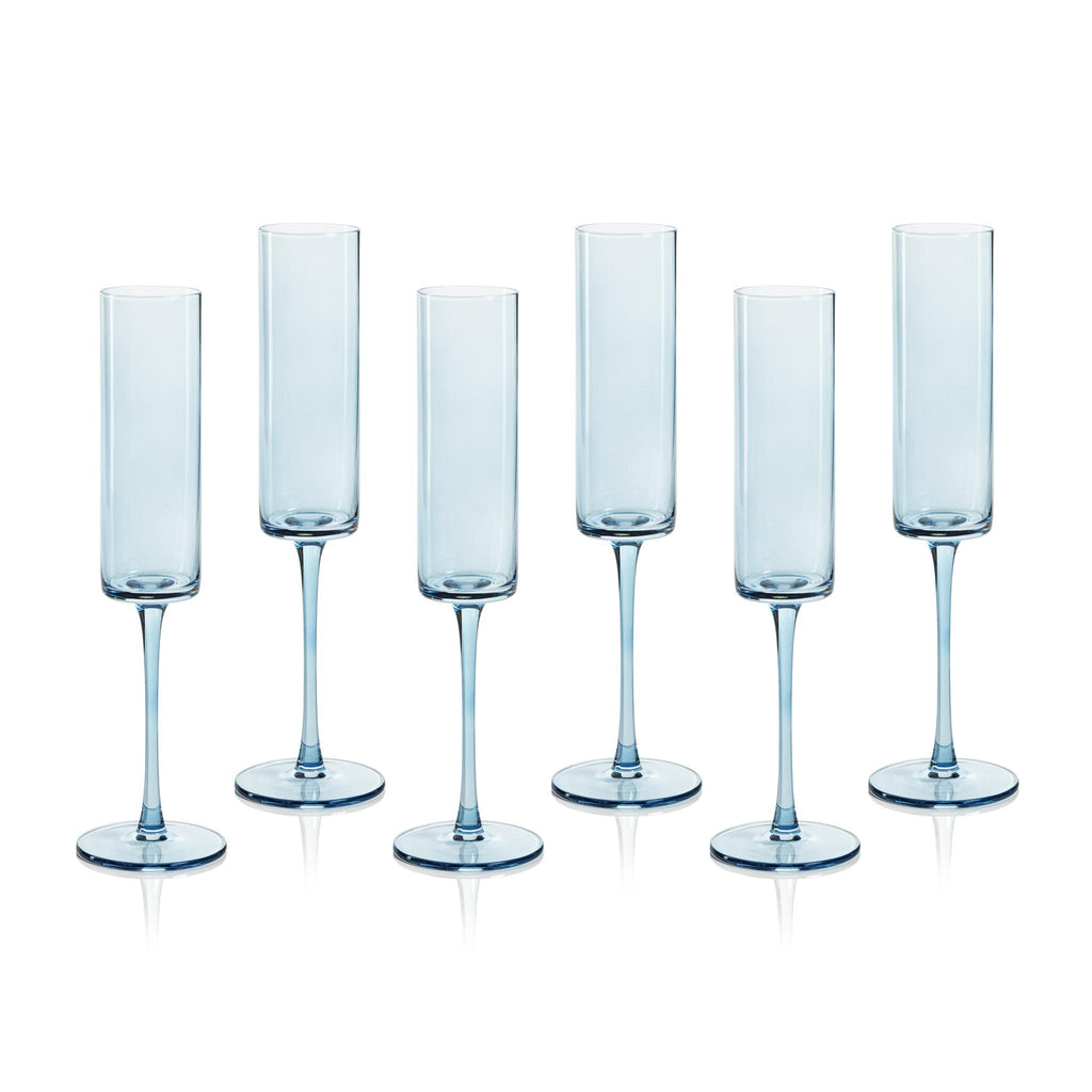 Zodax Light Blue Foligno Champagne Flutes, Set of 6