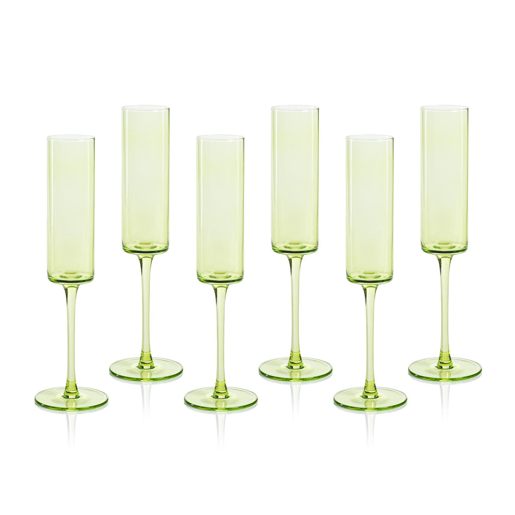 Zodax Light Green Foligno Champagne Flutes, Set of 6