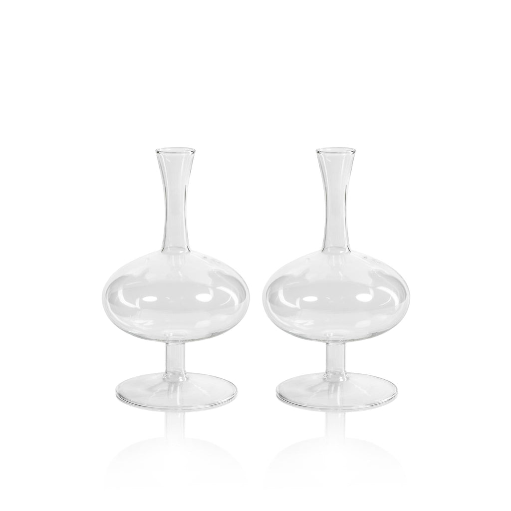 Zodax Oval- 3.5" x 8.75" Lillee Glass Footed Vases, Set of 2