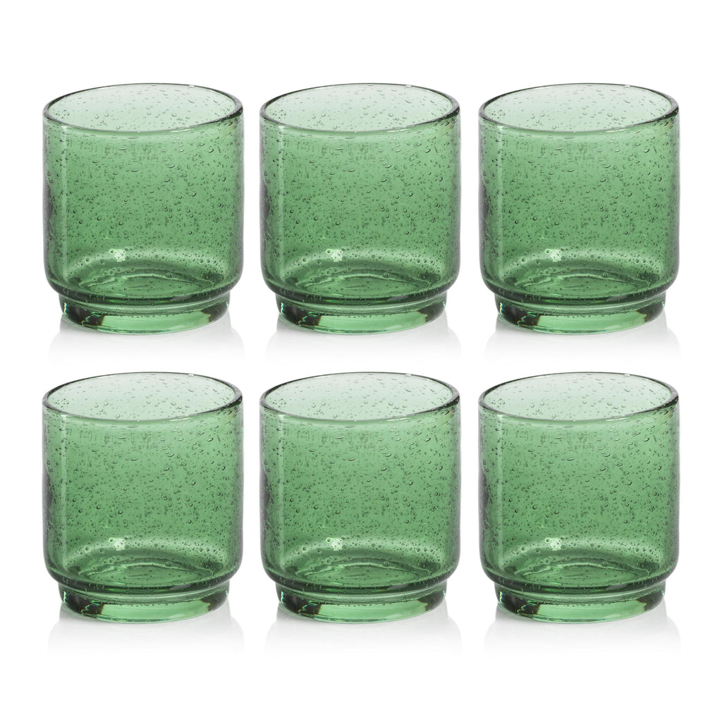 Zodax Olive Green Bitonto Bubbled Glass Tumblers, Set of 6