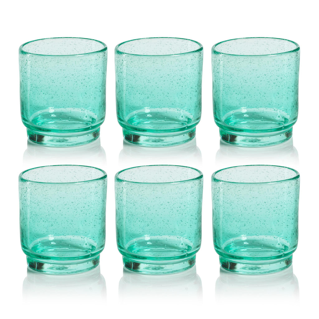 Zodax Turquoise Bitonto Bubbled Glass Tumblers, Set of 6