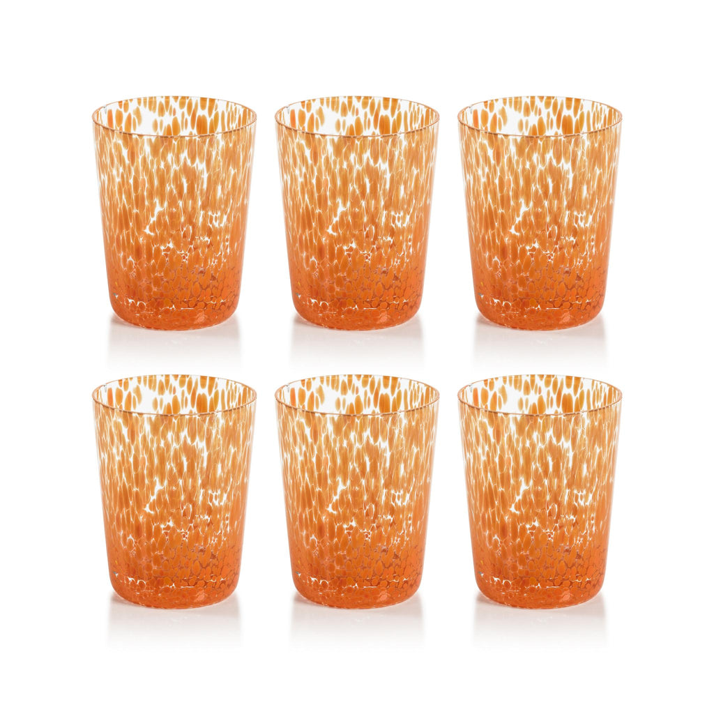 Zodax Orange Willa Speckled Glass Tumblers, Set of 6