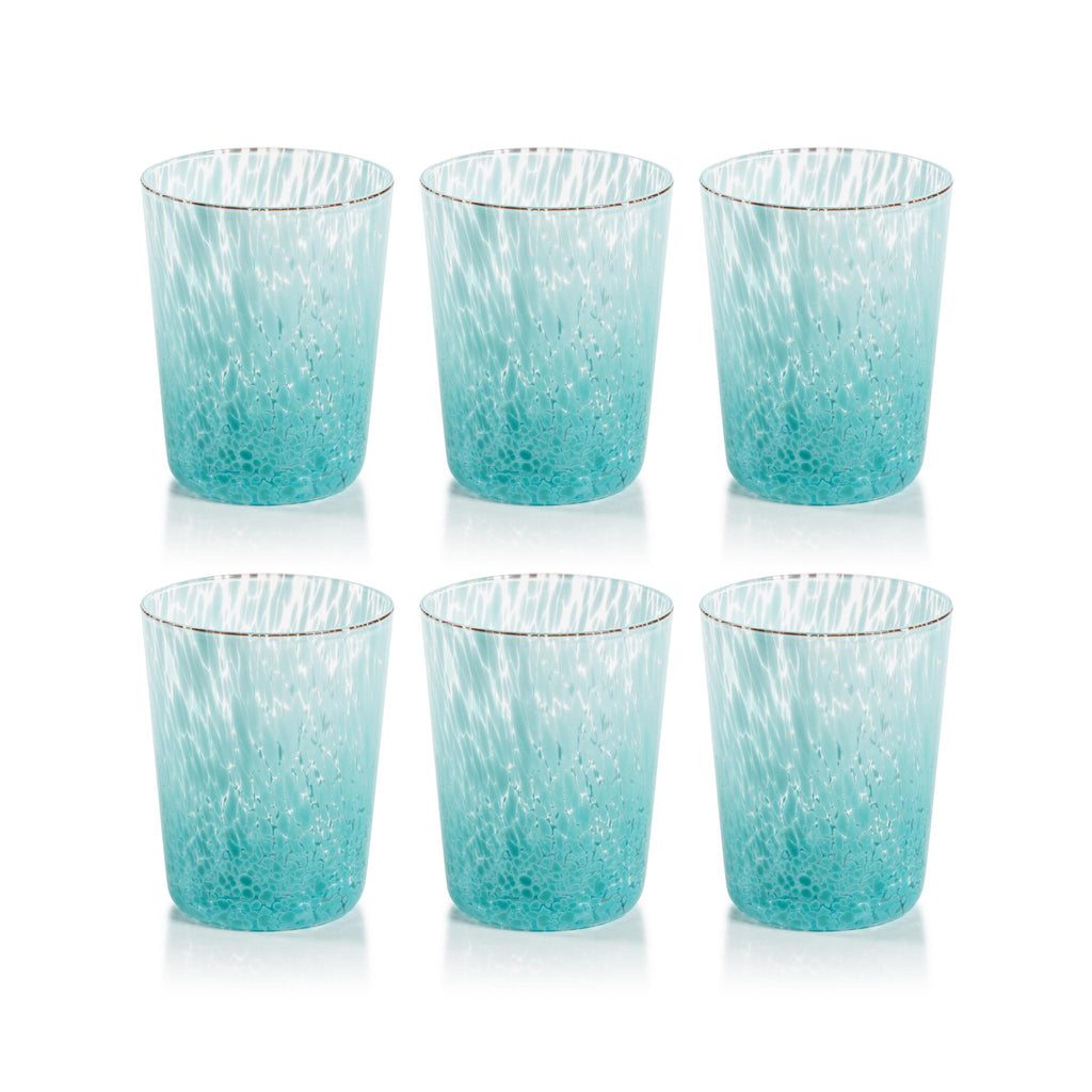 Zodax Aqua Willa Speckled Glass Tumblers, Set of 6