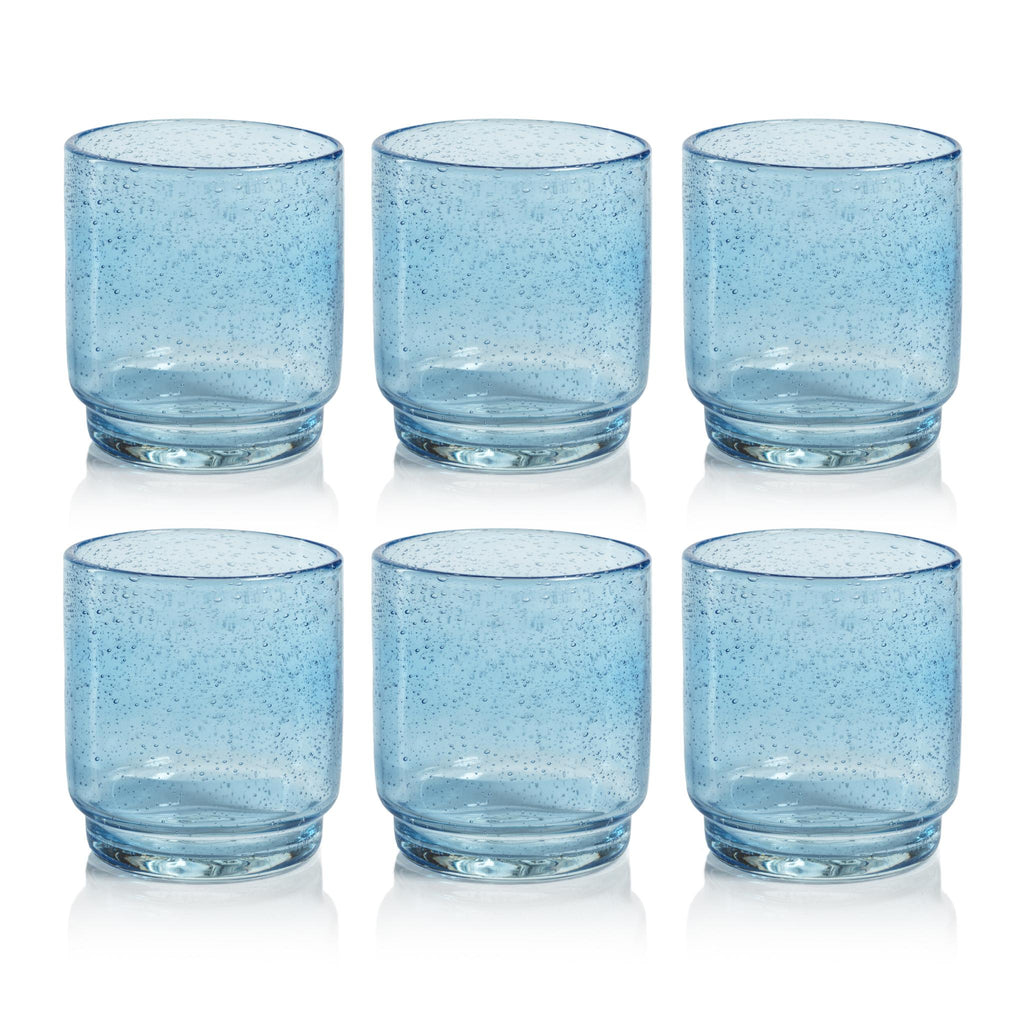 Zodax Sea Blue Bitonto Bubbled Glass Tumblers, Set of 6