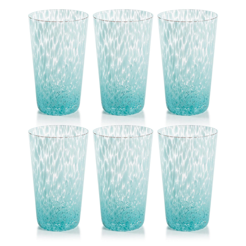 Zodax Aqua Willa Speckled Highball Glasses, Set of 6