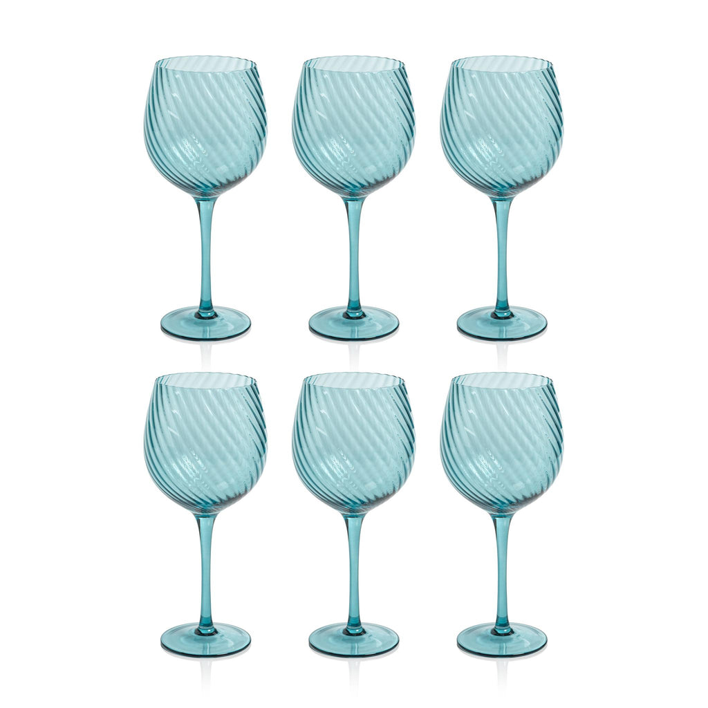 Zodax Blue Sesto Optic Swirl Red Wine Glasses, Set of 6