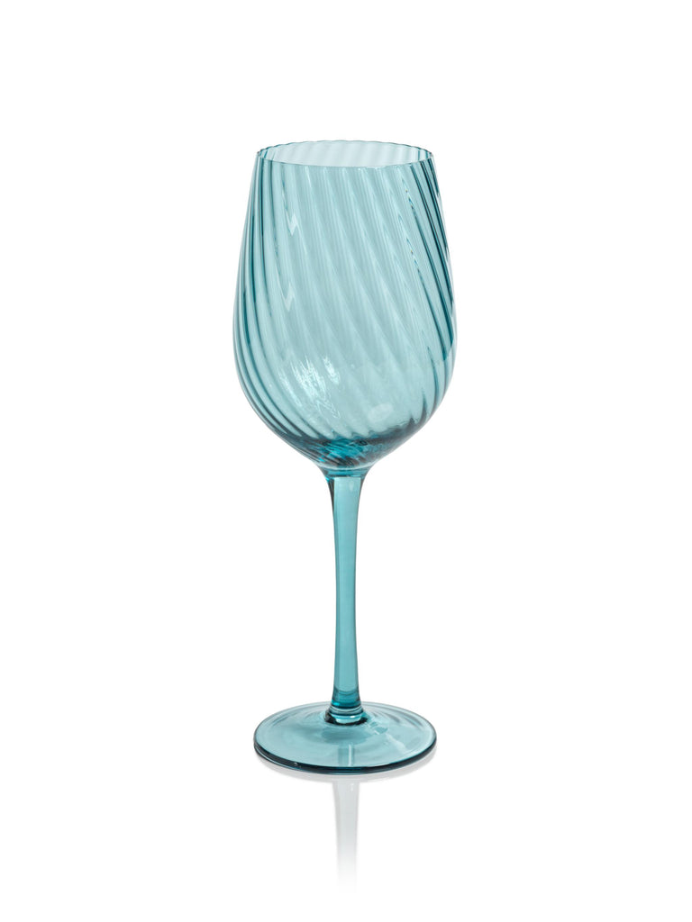 Zodax Blue Sesto Optic Swirl White Wine Glasses, Set of 4