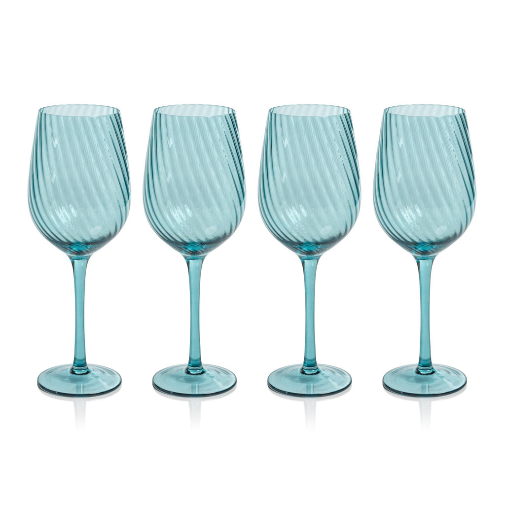 Zodax Blue Sesto Optic Swirl White Wine Glasses, Set of 4