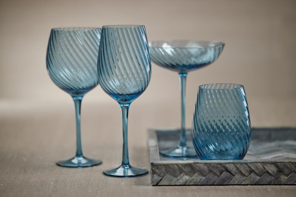 Zodax Blue Sesto Optic Swirl White Wine Glasses, Set of 4