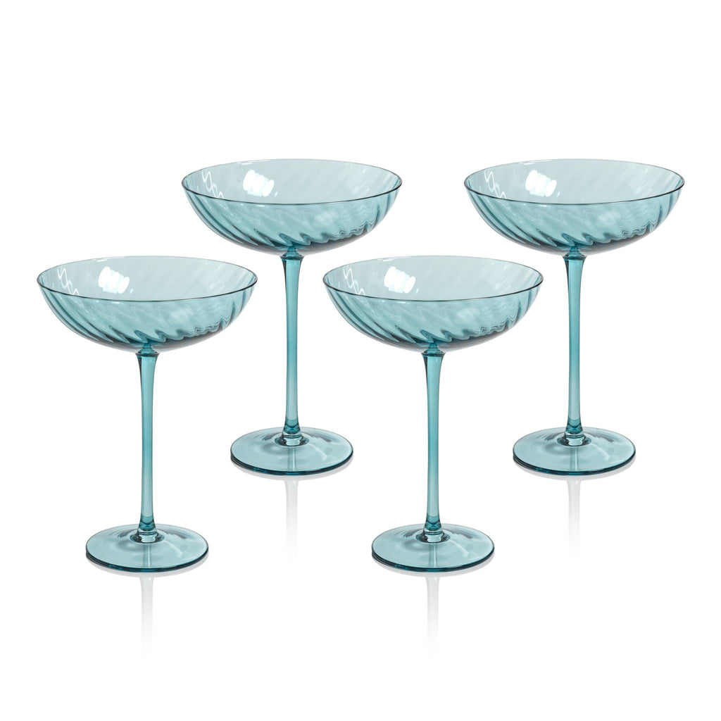 Zodax Blue Sesto Optic Swirl Cocktail Glasses, Set of 4