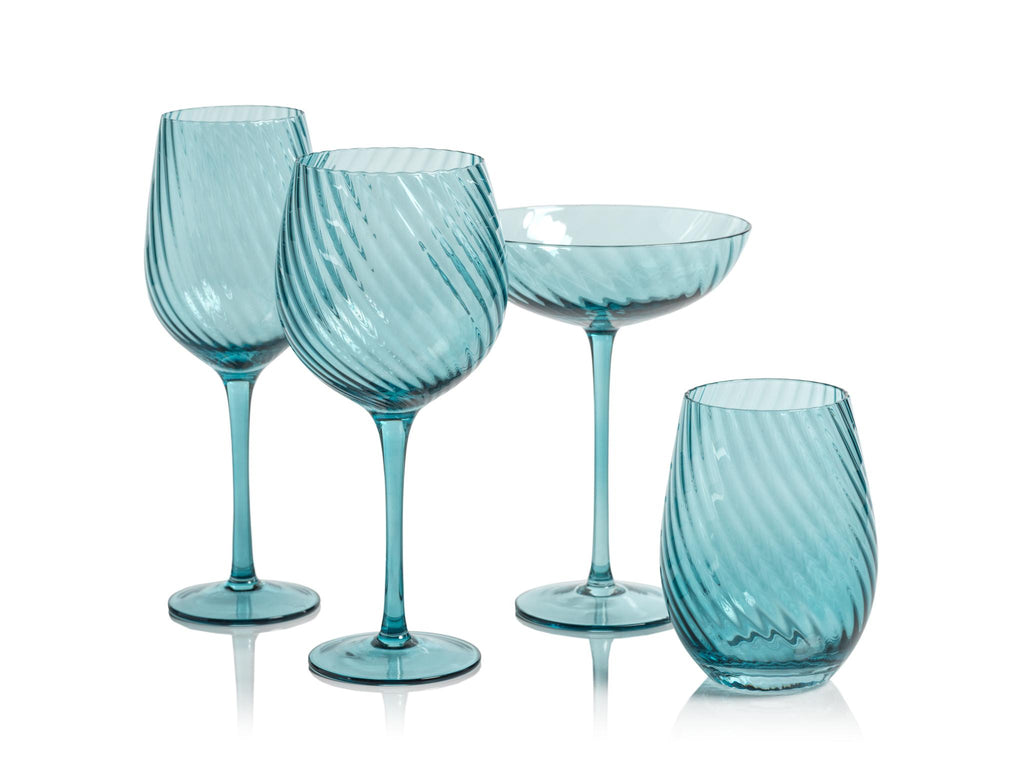 Zodax Blue Sesto Optic Swirl Cocktail Glasses, Set of 4