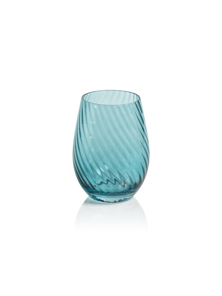 Zodax Blue Sesto Optic Swirl Stemless Glasses, Set of 4