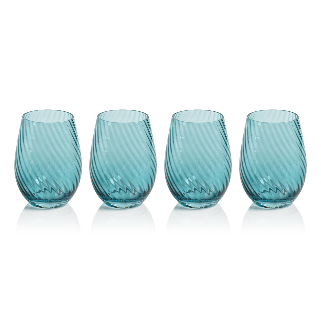 Zodax Blue Sesto Optic Swirl Stemless Glasses, Set of 4