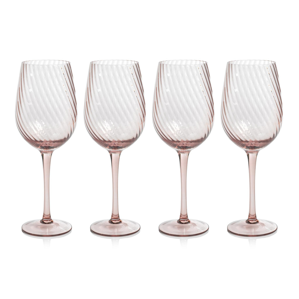 Zodax Lilac Sesto Optic Swirl White Wine Glasses, Set of 4