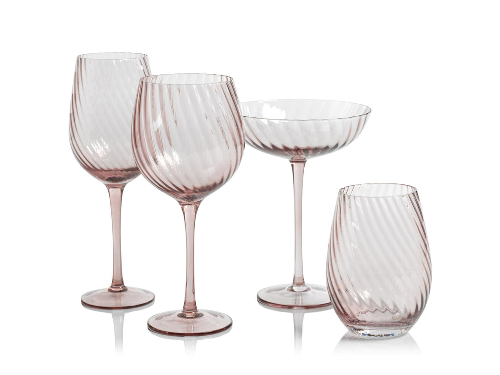 Zodax Lilac Sesto Optic Swirl White Wine Glasses, Set of 4