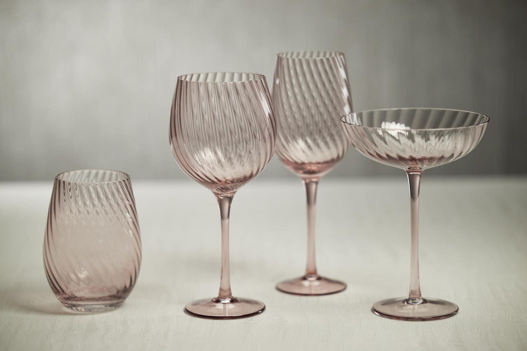 Zodax Lilac Sesto Optic Swirl White Wine Glasses, Set of 4