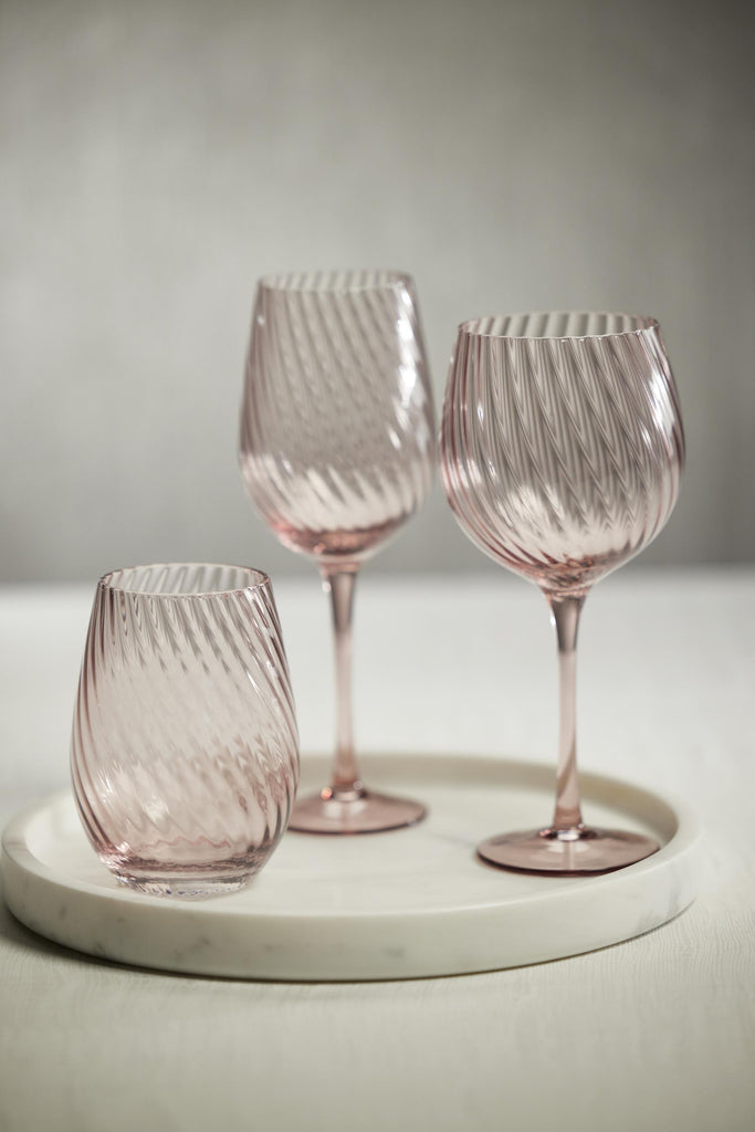 Zodax Lilac Sesto Optic Swirl White Wine Glasses, Set of 4