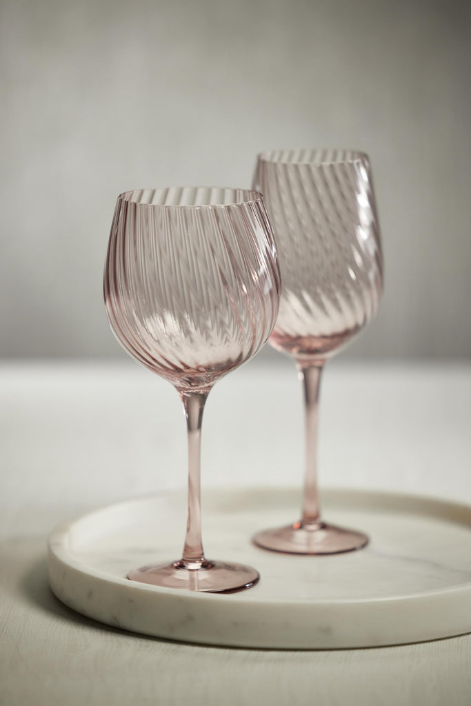 Zodax Lilac Sesto Optic Swirl White Wine Glasses, Set of 4