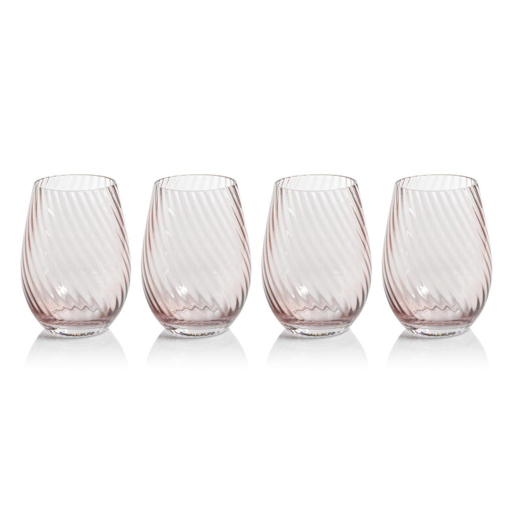 Zodax Lilac Sesto Optic Swirl Stemless Glasses, Set of 4