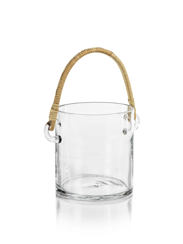 Zodax Budva Glass Ice Bucket / Wine Cooler with Rattan Handle