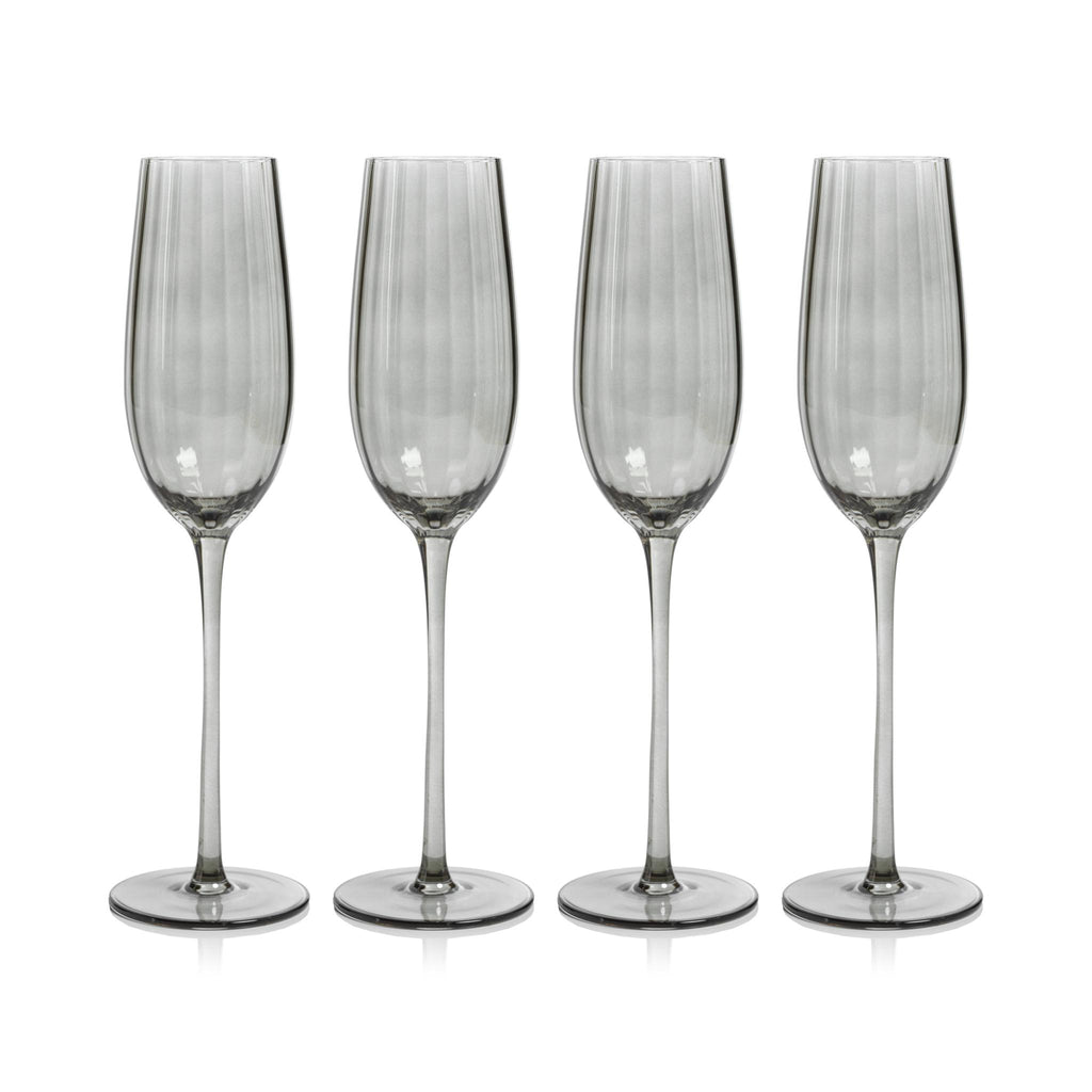 Zodax Smoke Malden Optic Champagne Flutes, Set of 4