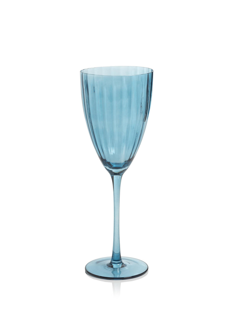 Zodax Blue Azure Malden Optic White Wine Glasses, Set of 4