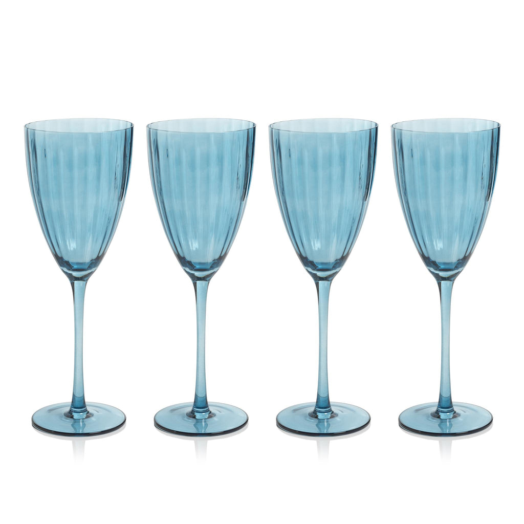 Zodax Blue Azure Malden Optic White Wine Glasses, Set of 4