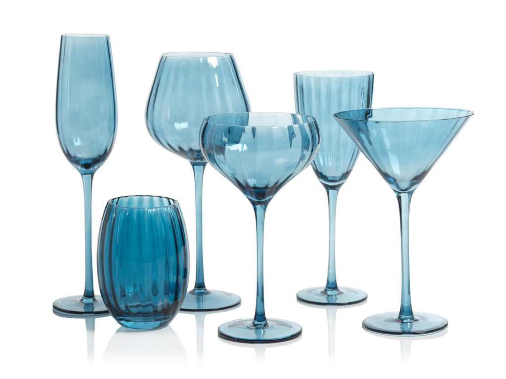 Zodax Blue Azure Malden Optic White Wine Glasses, Set of 4