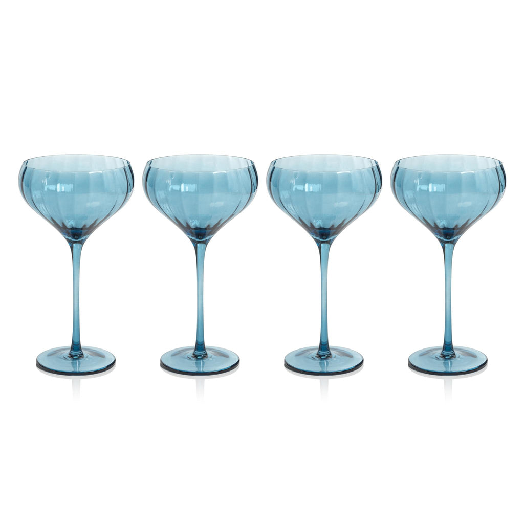 Zodax Blue Azure Malden Optic Cocktail Glasses, Set of 4