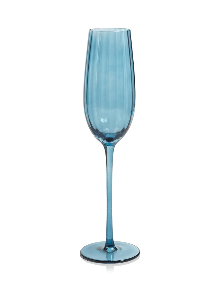 Zodax Blue Azure Malden Optic Champagne Flutes, Set of 4