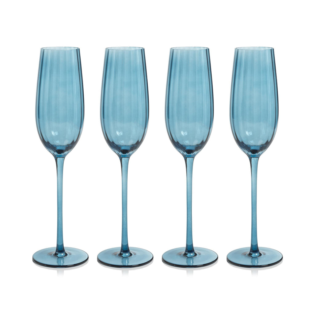 Zodax Blue Azure Malden Optic Champagne Flutes, Set of 4