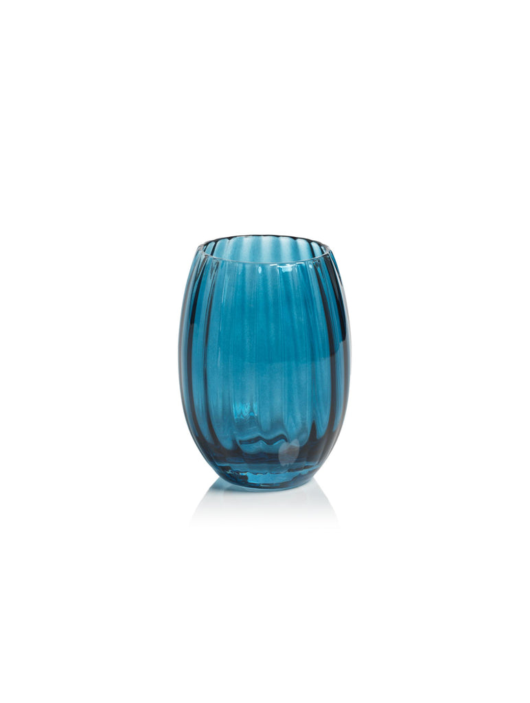 Zodax Blue Azure Malden Optic Stemless All-Purpose Glasses, Set of 4