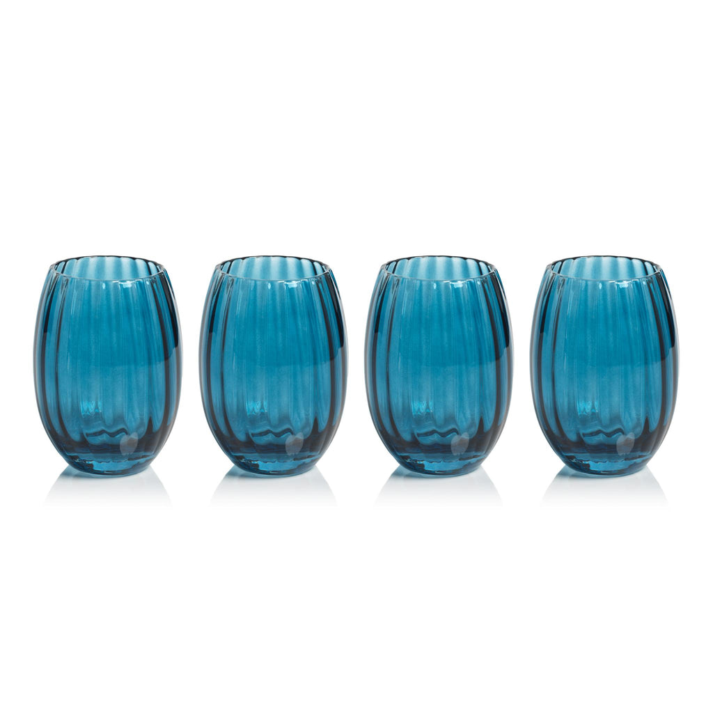 Zodax Blue Azure Malden Optic Stemless All-Purpose Glasses, Set of 4